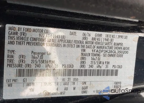 2016 Ford Focus Se from USA, damaged, VIN 1FADP3K28GL350200